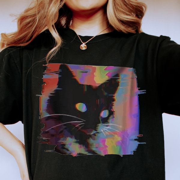 Psychedelic Weirdcore Cat T-Shirt, Vaporwave Aesthetic Shirt, Trippy Alt Clothing, Grunge Clothes, Harajuku Punk Shirt, Rave Gear Shirt