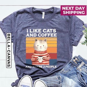 Funny Cat and Coffee Shirt: Retro Graphic Tee