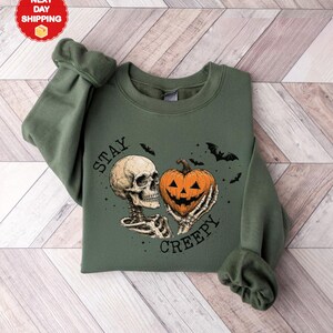 Sudadera espeluznante, sudadera de Halloween para mujer, camiseta con lindas manos de esqueleto, atuendo divertido de Halloween, camiseta de calavera, camiseta de temporada espeluznante