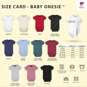 a baby onesie size chart with different colors and sizes
