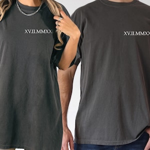 Personalized Roman Numeral T-shirt, Comfort Colors® Custom Anniversary Date Shirt, Matching Couples Outfit, Honeymoon Shirt, Wedding Tee