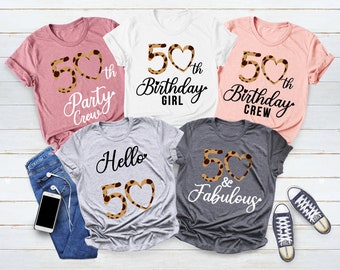 Leopard Print 50th Birthday Group Shirts: Party Crew Tees