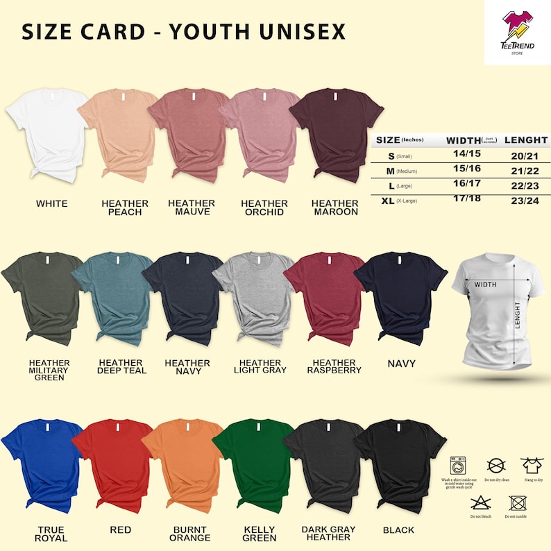 the size card for a youth's t - shirt