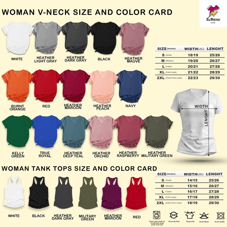 a women's v - neck size and color card