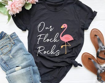 Our Flock Rocks Flamingo Shirt, Flamingo Lover Shirt, Flamingo Gift Shirt for Women, Shirt For Mother, Summer Shirts