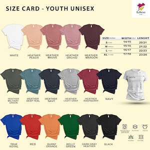 the size card for a youth's t - shirt