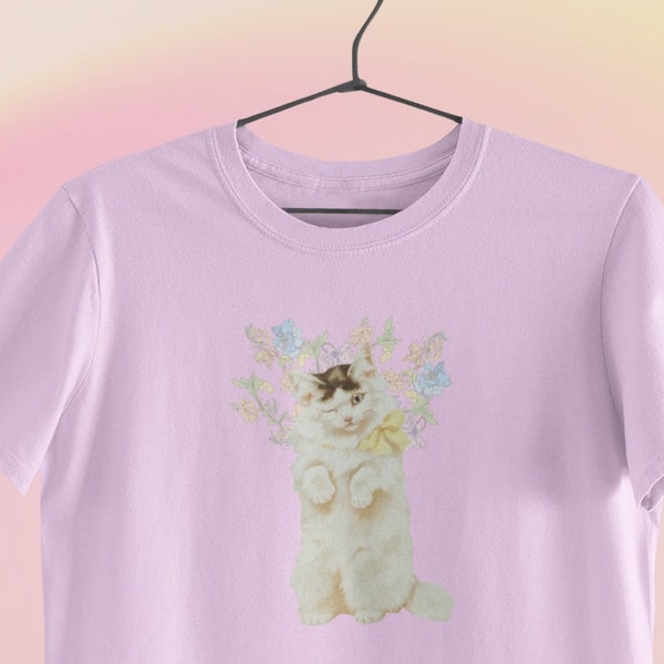 Coquette t-shirt, Funny vintage cat, 1900s kitten, Cottage core clothings, Fun cat shirt, Dollcore, Light academia aesthetic, Angelcore,