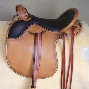 Endurance zwarte koe softie zadel lederen paardenzadel Tooncombinatie Engels tuigage, comfortabel reispaard zadel 16 inch/gratis schip