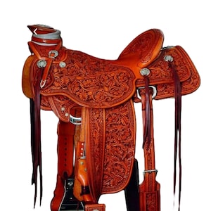Handmade Tooled Leather Western Saddle with Headstall & Breast Collar