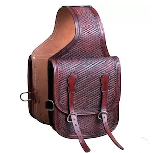 Carved Western Leather Saddle Bag: Traditional Horse Trail Bag