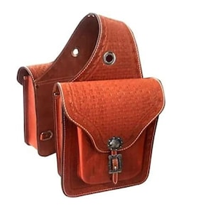 Tooled Leather Western Saddle Bag: Horse Trail Riding Bag