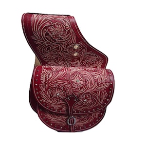 Floral Carved Leather Horse Saddle Bag - Western Trail Riding