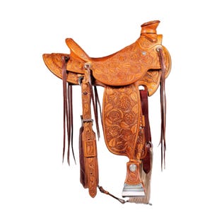 Hand Tooled Leather Western Saddle: Ranch Roping Horse Saddle