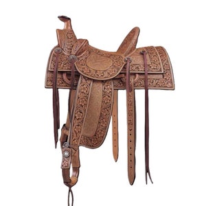 Western Premium Leather Wade Western Roping Ranch Horse Saddle Pleasure Trail Size 12&quot;-20&quot; With Free Complete Set Headstall, Breast collar