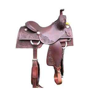 Floral Carved Western Leather Saddle with Headstall & Breast Collar