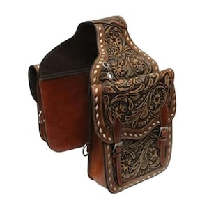 Handmade Tooled Leather Western Saddle Bag: Heavy Duty Horse Trail Riding