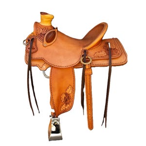 Handmade Western Leather Roping Saddle with Headstall & Breast Collar