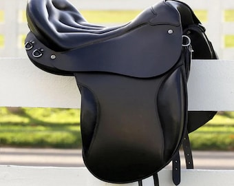 Endurance Leder-Pferdesattel: Gesteppter, gepolsterter Sitz, englische Takelung (40 cm)
