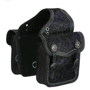 Black Leather Tooled Western Horse Saddle Bag: Quality Riding Gear