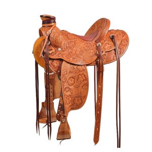 Hand Tooled Leather Western Saddle with Headstall & Breast Collar