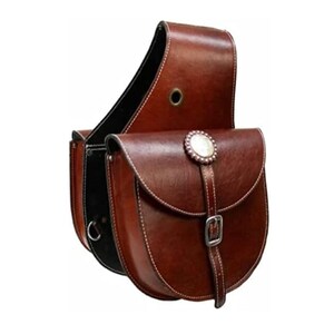 Genuine Leather Western Horse Saddle Bag: Tooled Trail Riding Bag