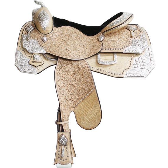 western Leather Show saddle with silver corner and conchos all size