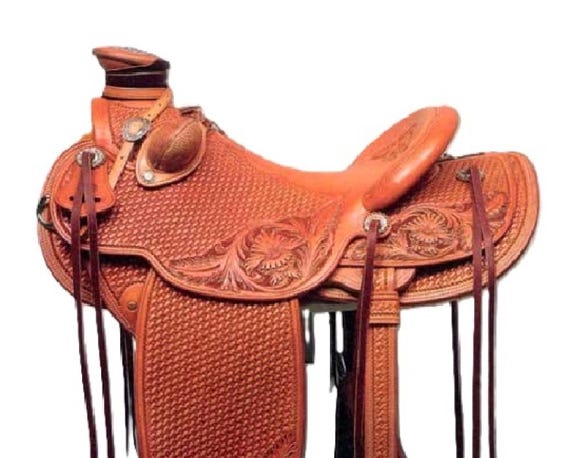 Leather western wade tree ranch roper saddle tooled carved a | Western
