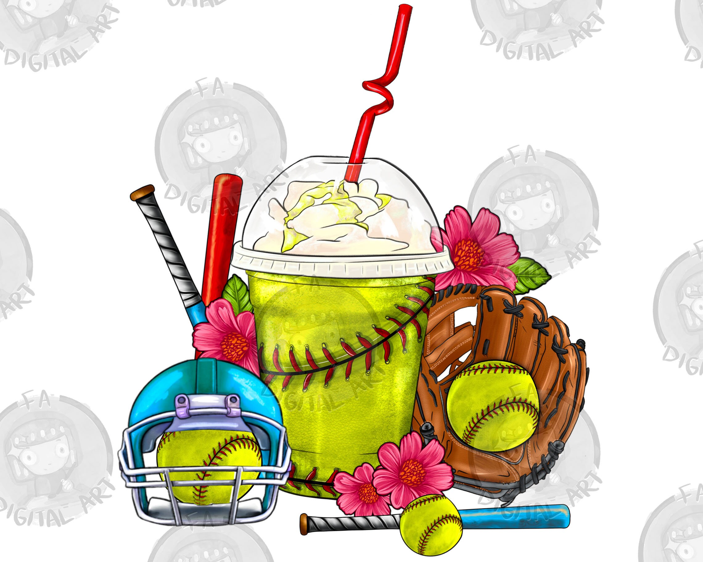 Softball Frappe Coffee Png Sublimation Design Softball Frappe Etsy