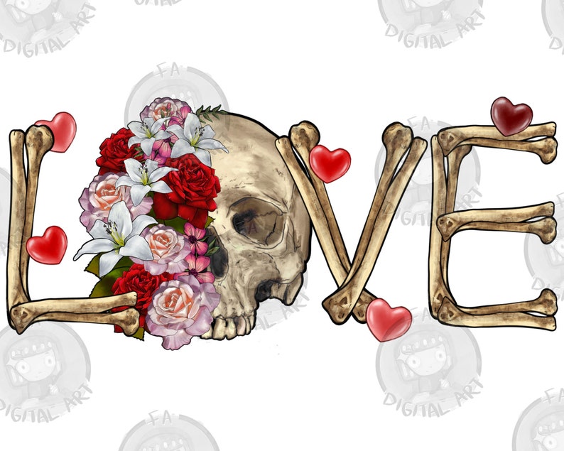 Skull Love Valentine's Day Png Sublimation Design Floral Etsy