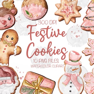 Festive Cookies Png Bundle For Creators, Watercolor Cookies Clipart,Watercolor Cookies Printable, Christmas Cookies Clipart, Digital Clipart