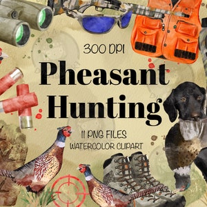 Pheasant Hunting Png Bundle For Creators,Watercolor Hunting Clipart,Watercolor Hunting Printable,Hunting Clipart,Hunting Png,Digital Clipart