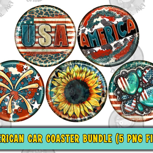 American car coaster png sublimation design bundle, USA car coaster png, 4th of July png, western car coaster png,sublimate designs download