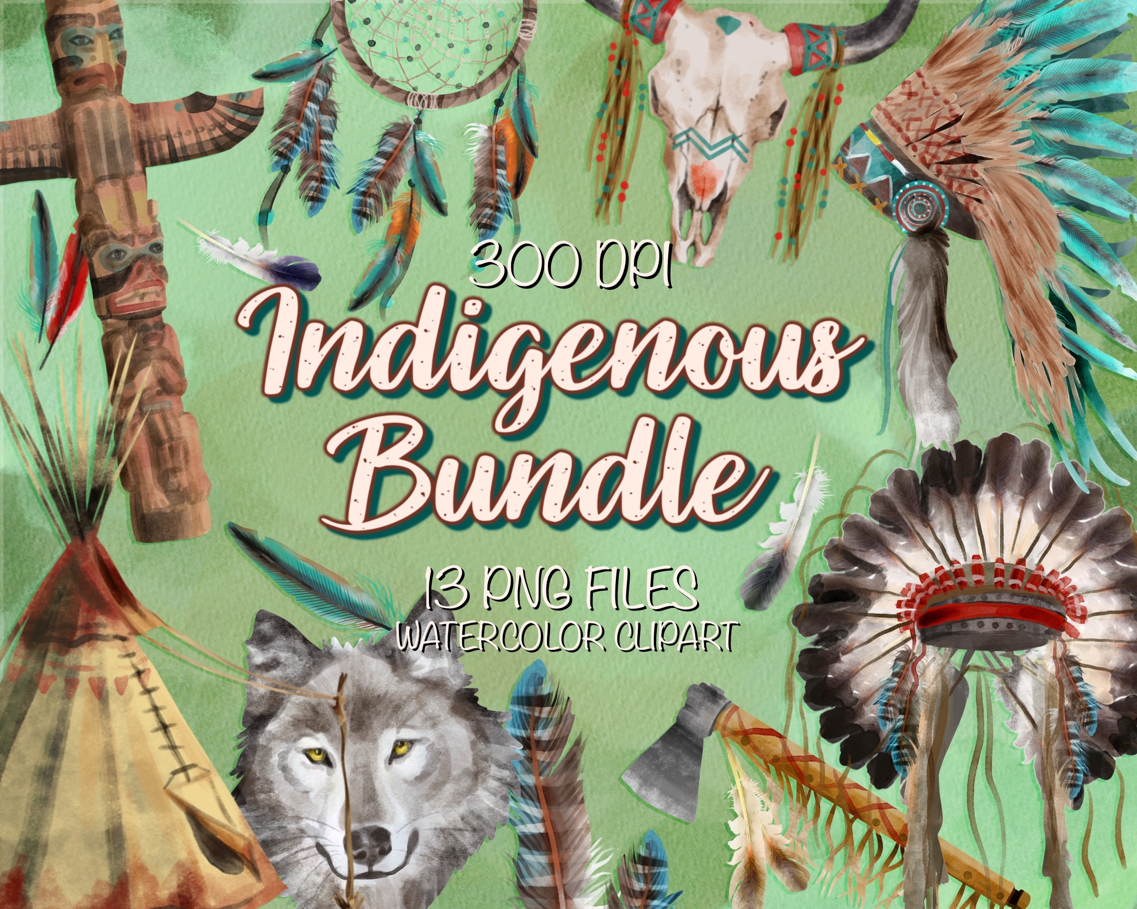 Indigenous Png Bundle For Creators, Watercolor Western Clipart, Watercolor Indian Printable, Indigenous Clipart, Indian Png, Digital Clipart