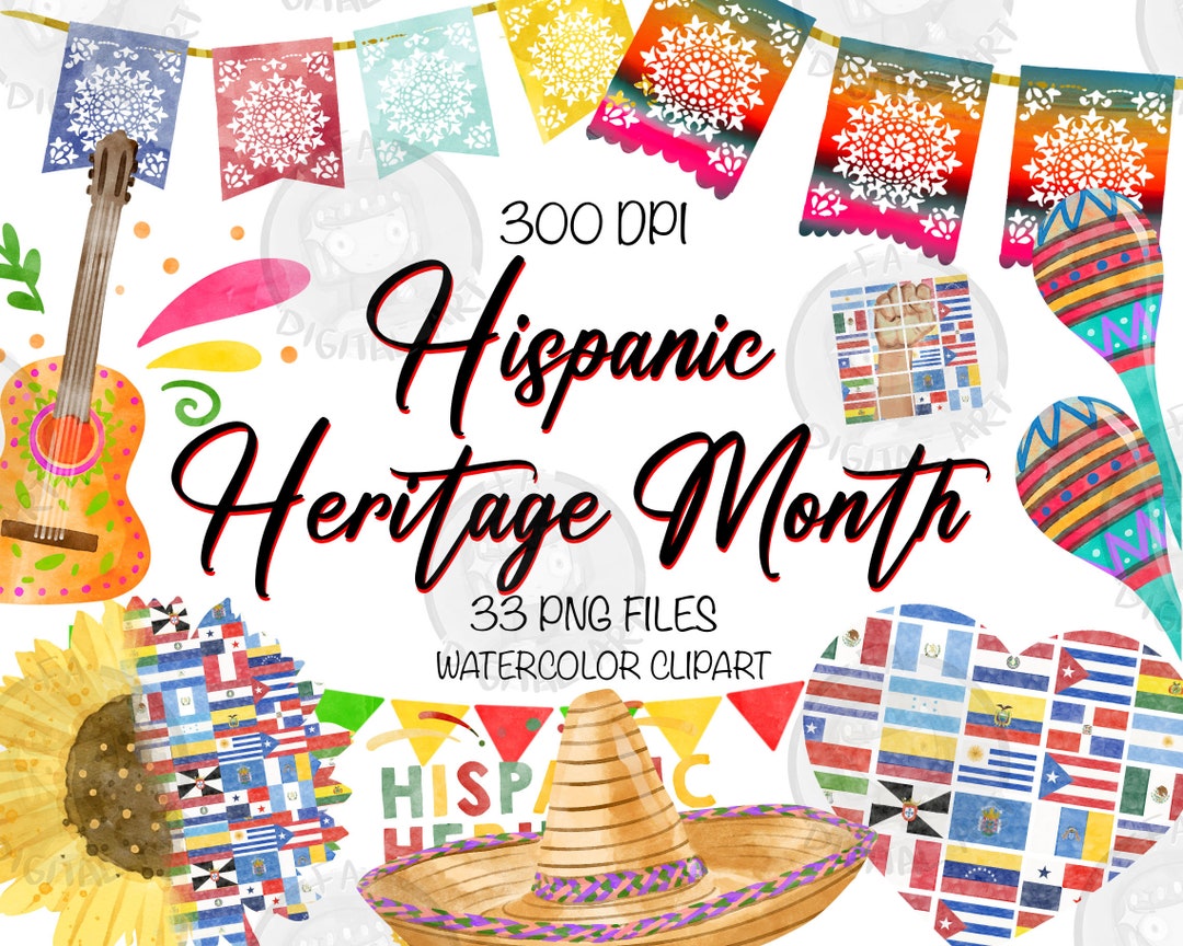 Hispanic Heritage Month Png Bundle for Creators, Watercolor Hispanic