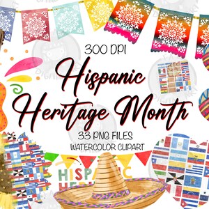 Hispanic Heritage Month Png Bundle For Creators, Watercolor Hispanic Heritage Clipart,Watercolor Hispanic Heritage Printable,Digital Clipart