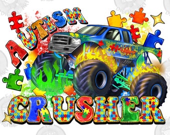 Autism crusher png sublimation design download, Autism Awareness png, monster truck png, Autism puzzle png, sublimate designs download