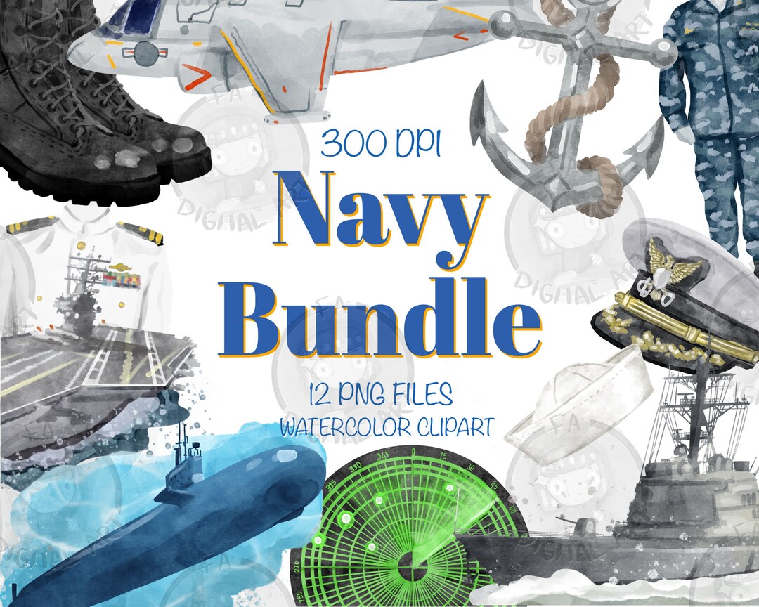Navy Png Bundle for Creators Watercolor Navy Clipart - Etsy