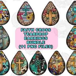 Faith cross teardrop earrings png sublimation design bundle, western teardrop earrings png, Christian png, sublimate designs download