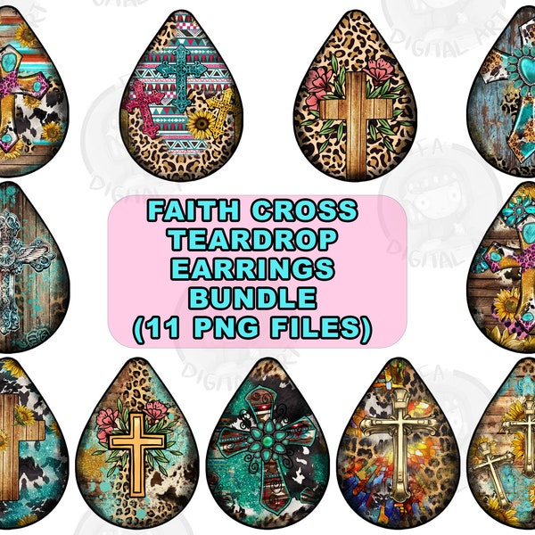 Faith cross teardrop earrings png sublimation design bundle, western teardrop earrings png, Christian png, sublimate designs download