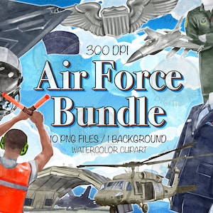 クリエイター向け空軍 PNG バンドル、水彩画空軍クリップアート、水彩画空軍印刷可能、空軍クリップアート、デジタル クリップアート