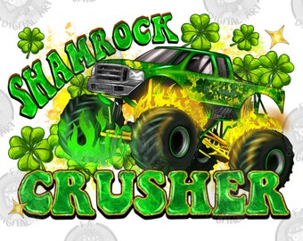 Shamrock crusher png sublimation design download, St. Patricks Day png, Irish Day png, St. Patrick&#39;s truck png, sublimate designs download