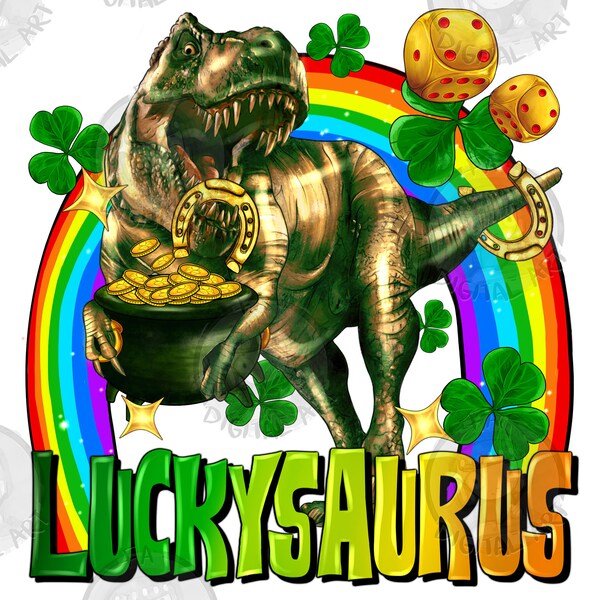 Luckysaurus png sublimation design download, St. Patricks Day png, Irish Day png, St. Patrick's dinosaur png, sublimate designs download