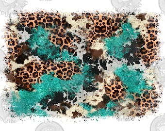 Cowhide Turquoise Glitter Background Png Sublimation Design, Western Background Png, Glitter Background Png, Leopard Background Png Download