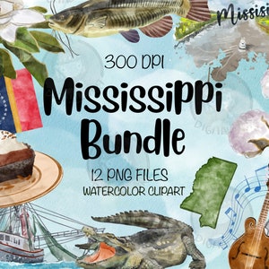 Mississippi Png Bundle For Creators, Watercolor Mississippi Clipart, Watercolor Mississippi Printable, Mississippi Clipart, Digital Clipart