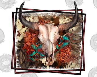 Western bull skull png sublimation design download, bull skull png, western background png, animal skull png, sublimate designs download