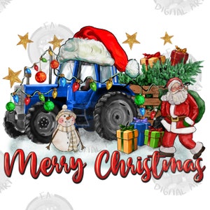 Christmas blue tractor with santa and snowman png sublimation design download, Christmas png, Merry Christmas png,sublimate designs download