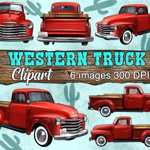 Western Red Truck Clipart Png Bundle For Creators, Western Red Truck Clipart, Red Truck Clipart,Hand Drawn Western Truck Png,Digital Clipart