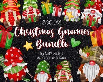 Watercolor Christmas Gnomes Clipart Png Bundle For Creators,Watercolor Christmas Gnomes Clipart,Christmas Watercolor Clipart,Digital Clipart