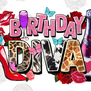 Birthday diva png sublimation design download, western diva png, birthday png, birthday party png, sublimate designs download