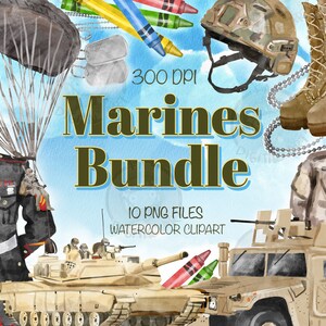 Marines Png Bundle for Creators, Watercolor Marines Clipart, Watercolor ...